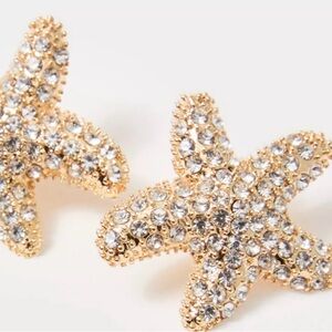 Gold Starfish Crystal Earrings